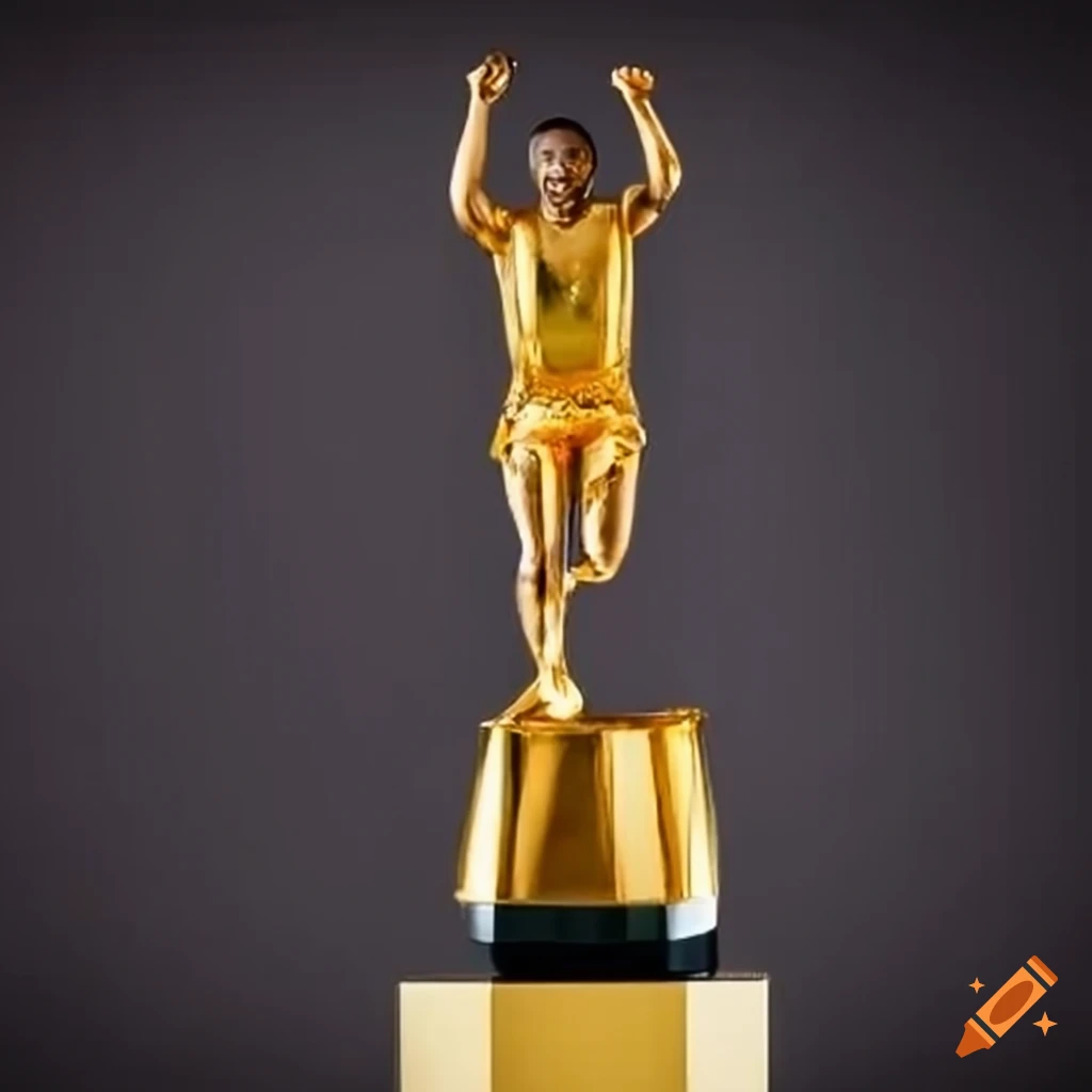 Dignified gold trophy with athlete Pelé celebrating