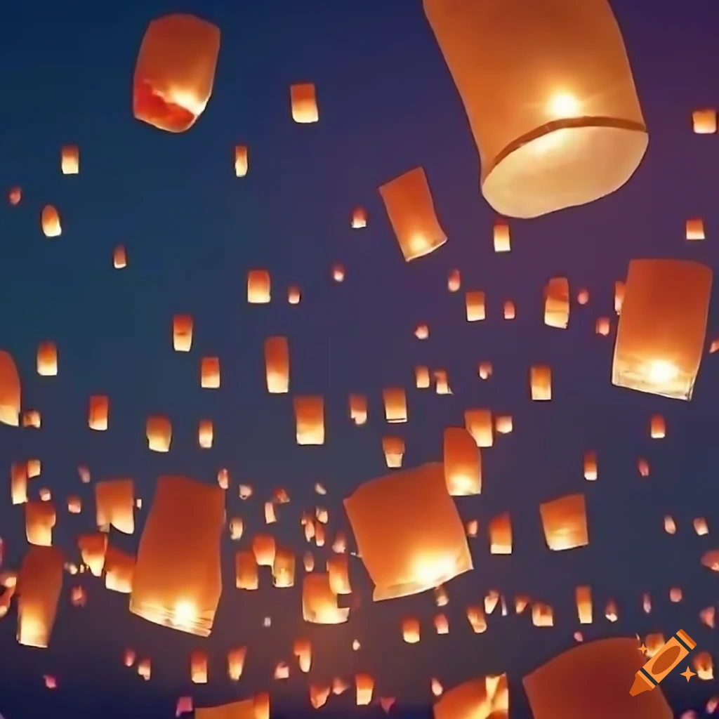 Thousands of floating lanterns in the sky on Craiyon