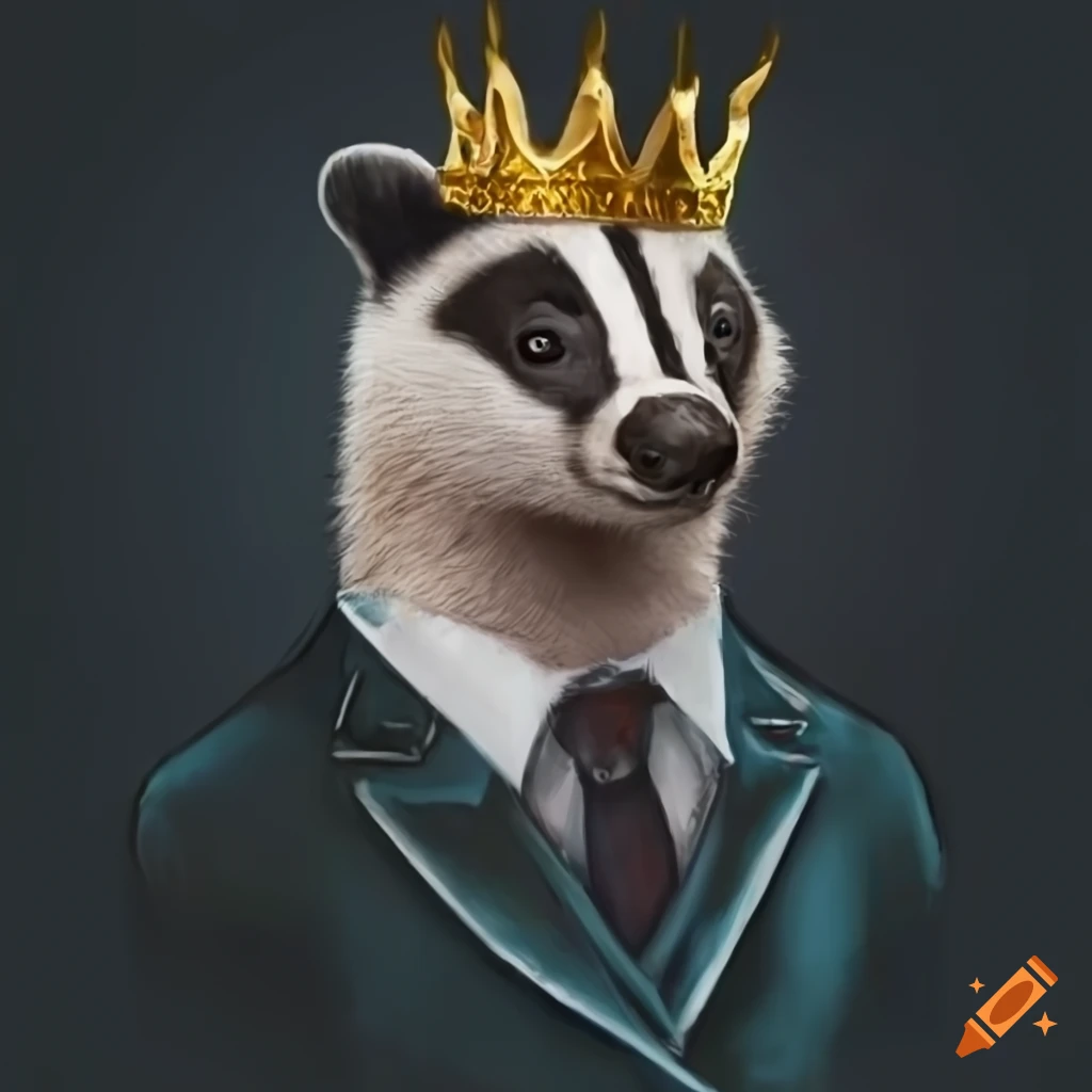Badger wearing a crown and a suit on Craiyon