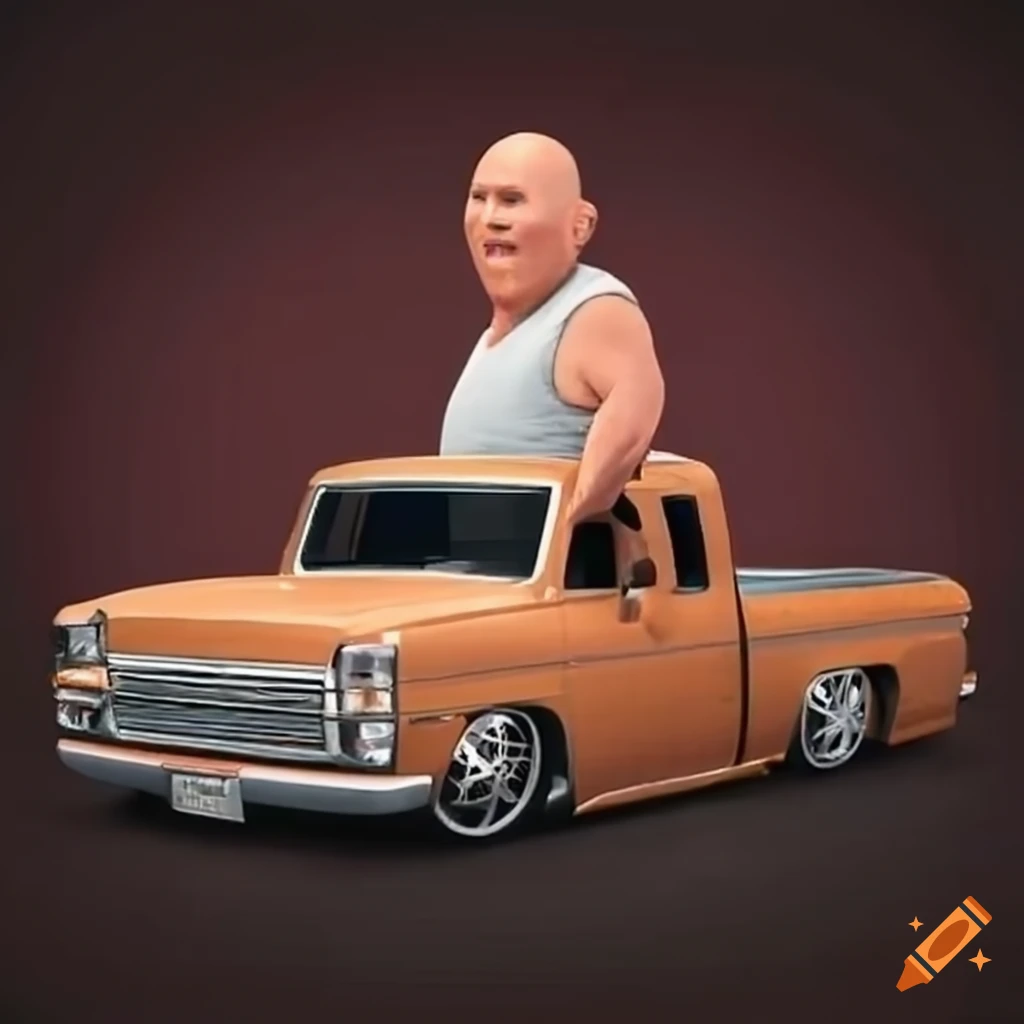 Large man with a dropped pickup truck