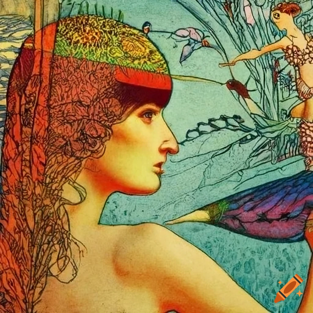 Science fiction pulp magazine cover with a nonbinary human inspired by the Flammarion Engraving