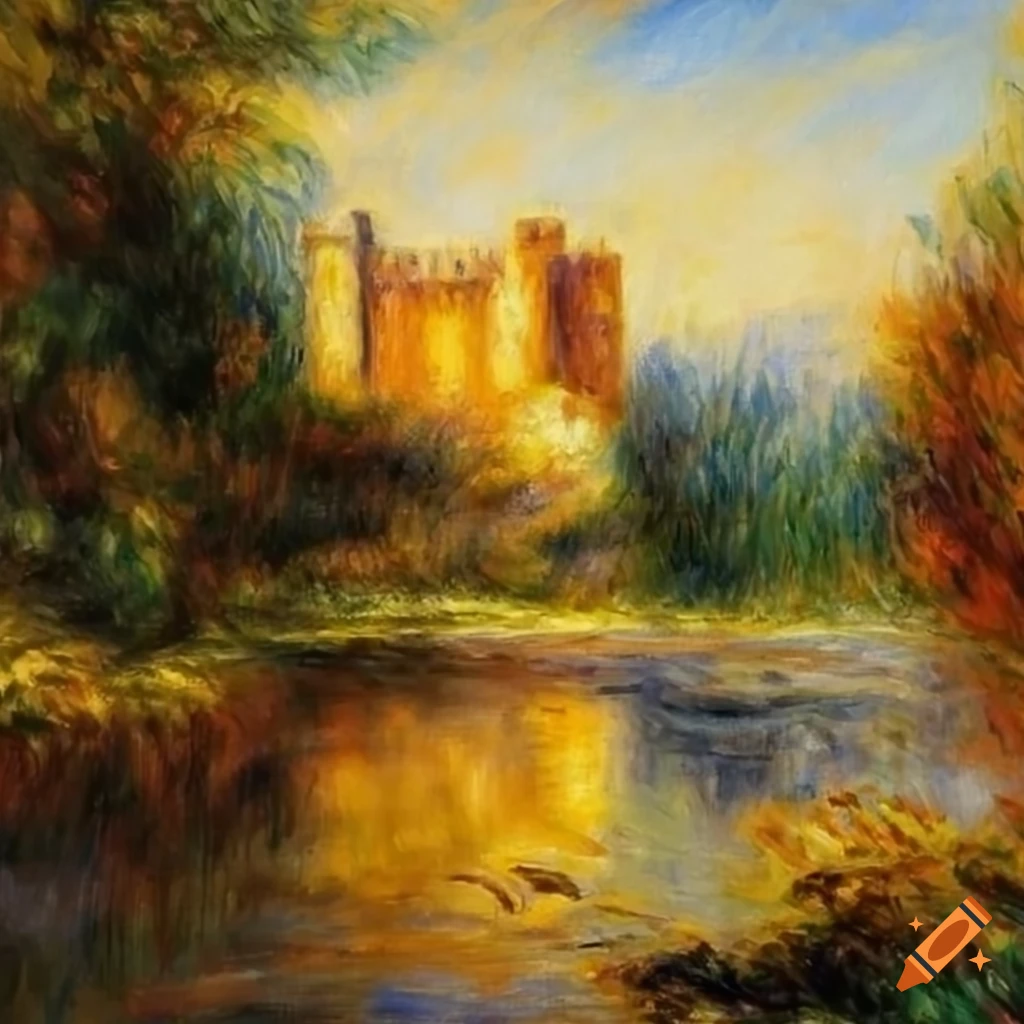 Enigmatic castle in renoir style oil painting on Craiyon