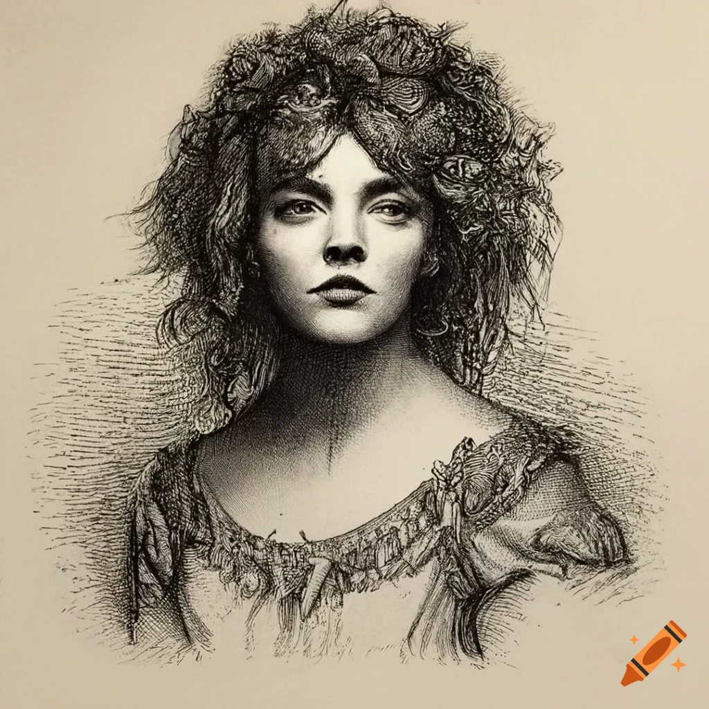 Etching by Gustave Doré of famous women in history