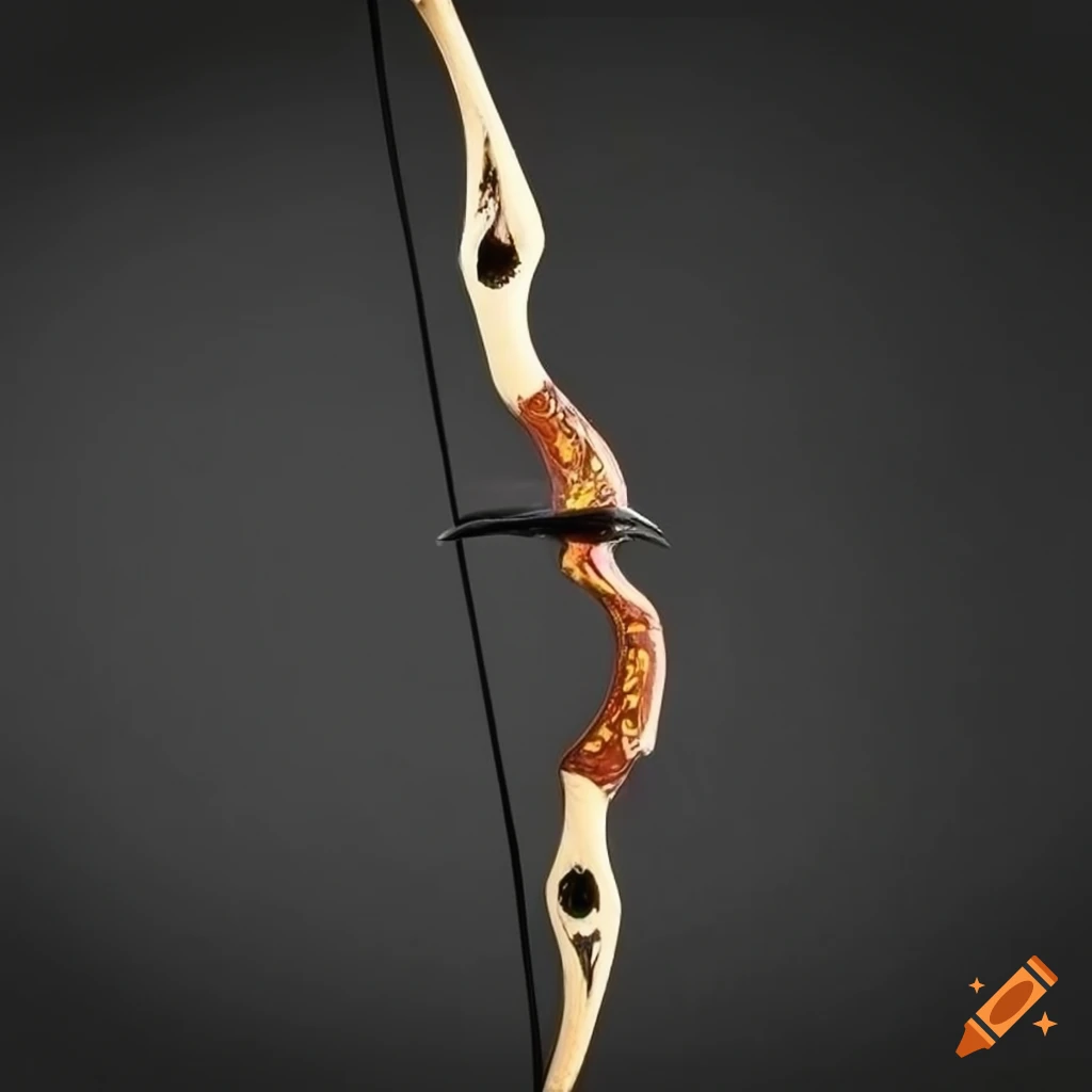 Hand-crafted ebony longbow with hand-painted raven wings on Craiyon