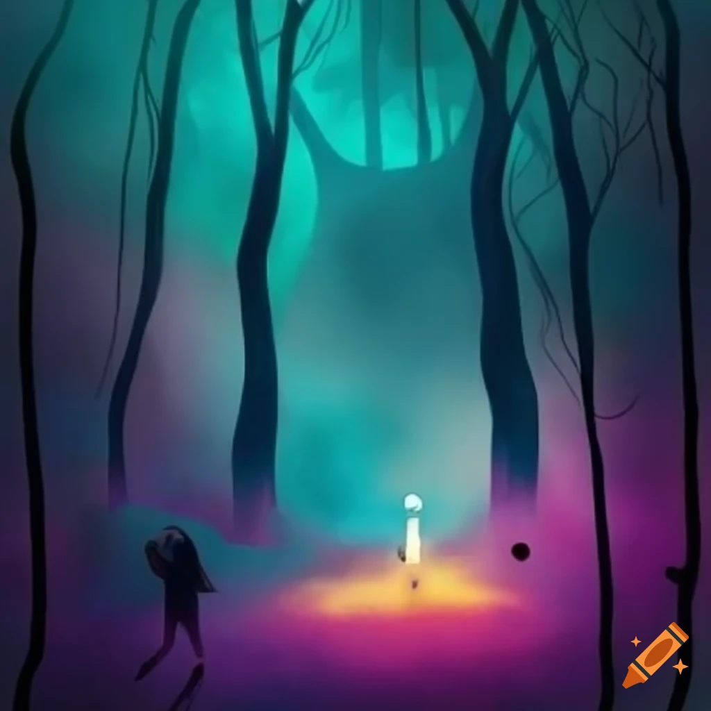 Intriguing tarot layout with vibrant, dreamlike colors in a mysterious fog