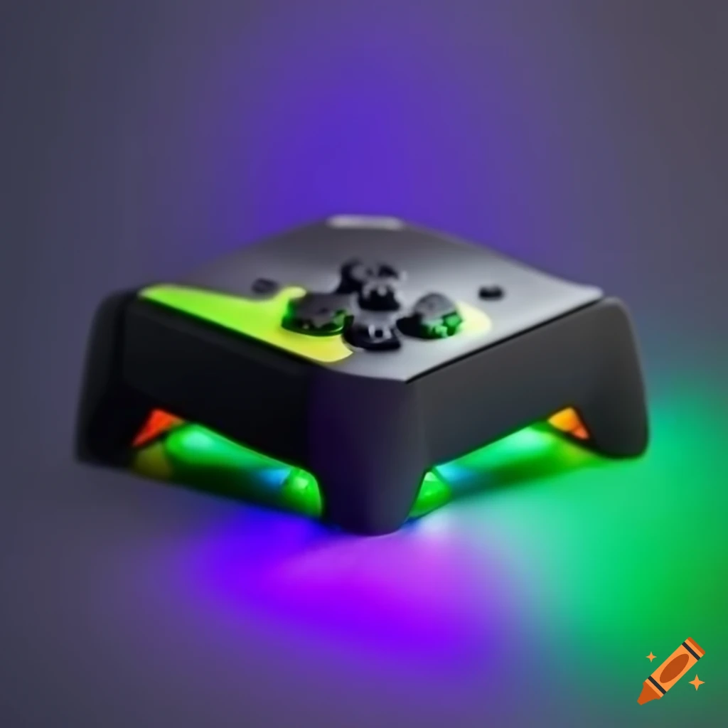 Black game console with rgb buttons on white background on Craiyon