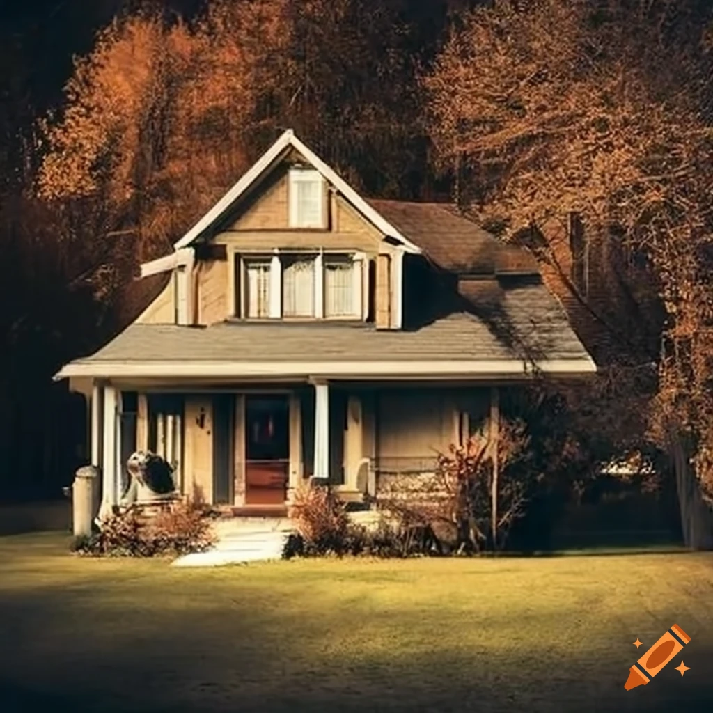 One-story suburban house in a neighborhood with dry trees in the front garden