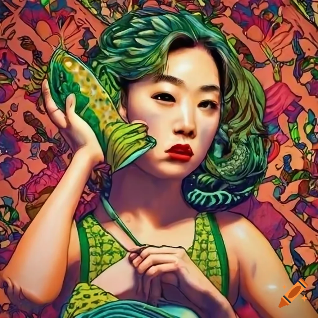 Asian pinup inspired graphic novel illustration from Noir graphic novel by Norman Rockwell
