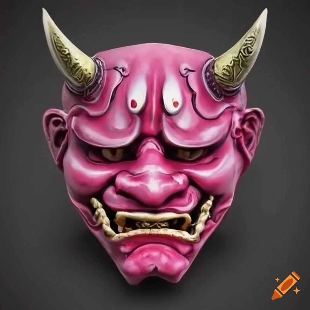 Female oni mask with a renaissance touch in pink on Craiyon
