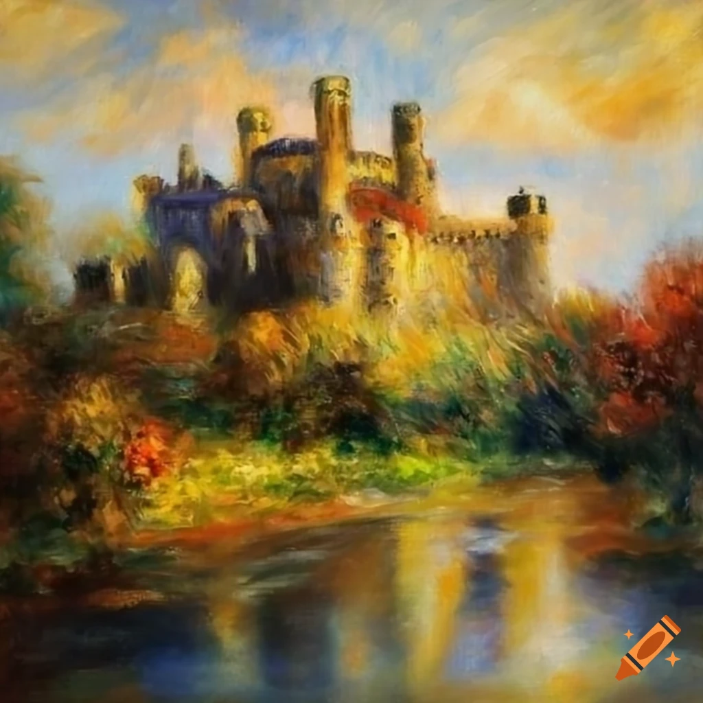Massive castle in renoir style oil painting on Craiyon