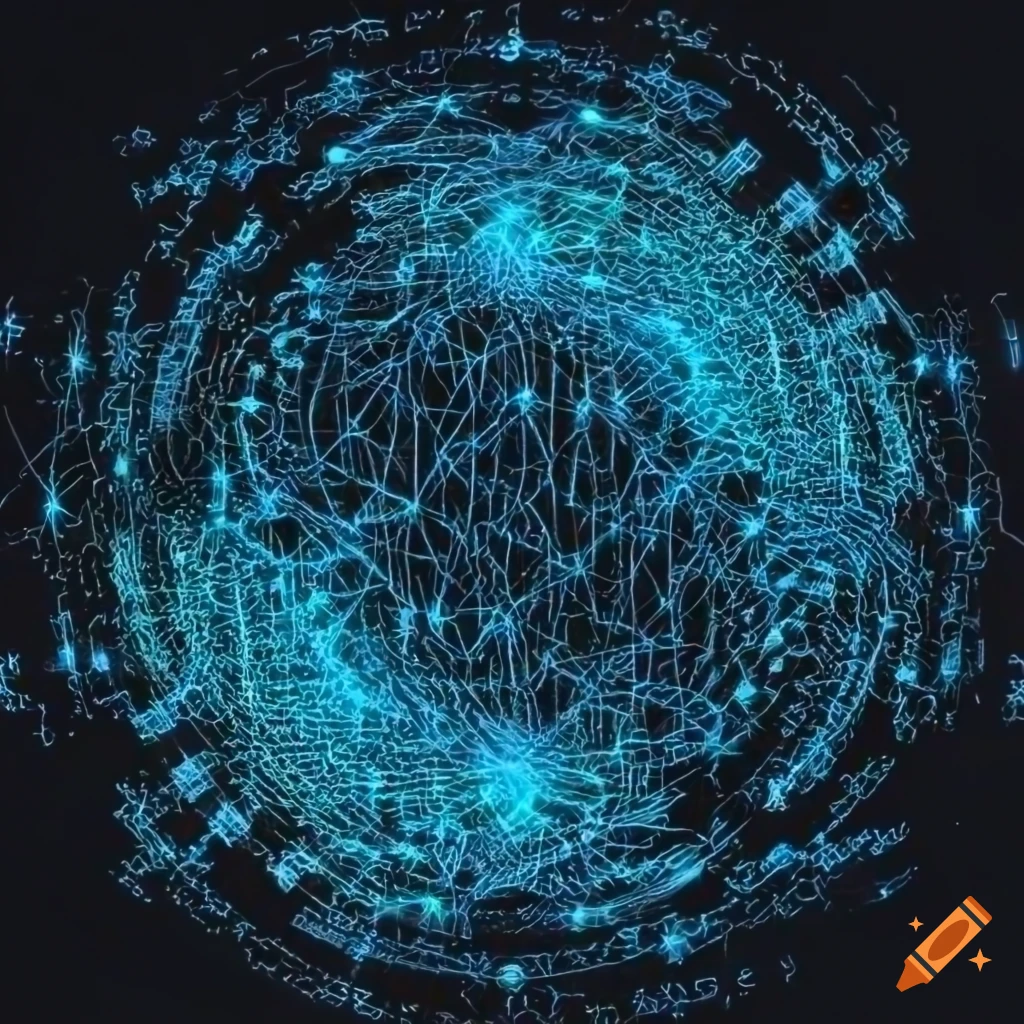 Computer science and algorithms network with connected nodes showing ...