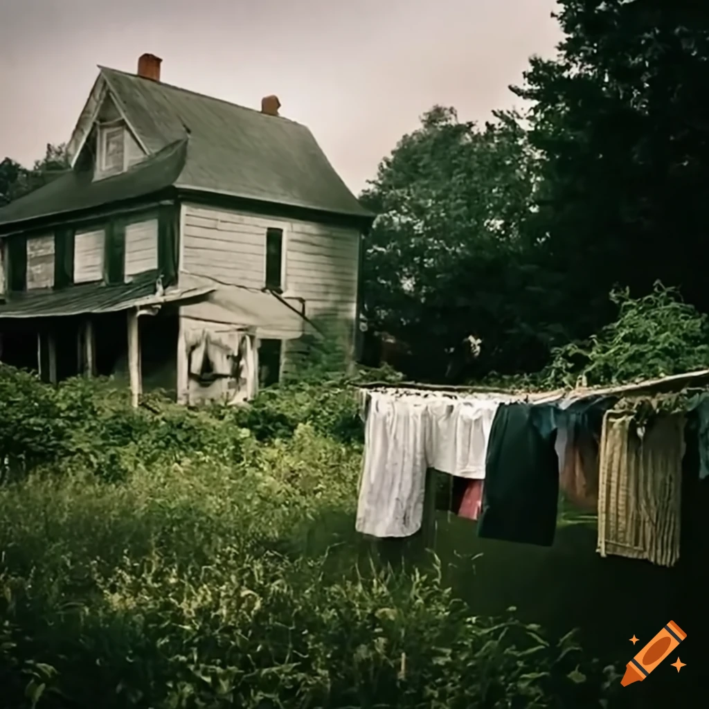 1930's farmhouse with porch, laundry in the yard, chickens, and a vegetable garden