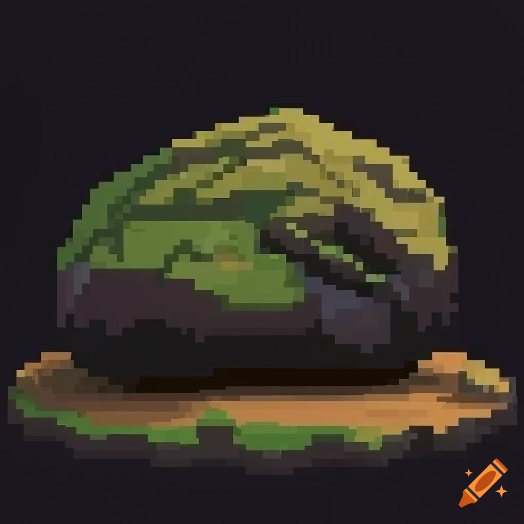 Detailed side view of mosscovered boulder in pixel art style on Craiyon