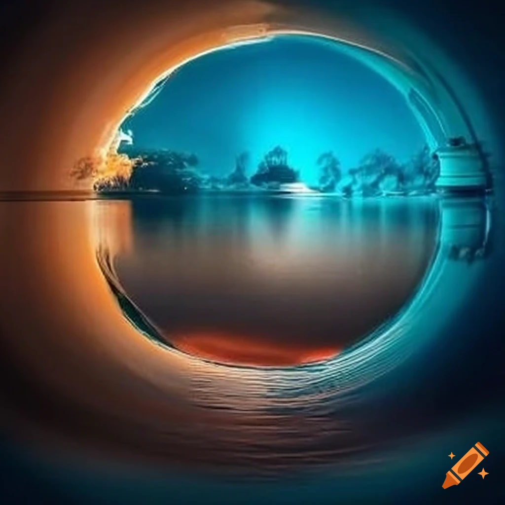 Artistic vision of a washing machine with a visible lake in the drum