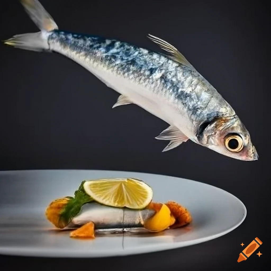 Sardine fish with well defined scales on a plate in degas style on Craiyon