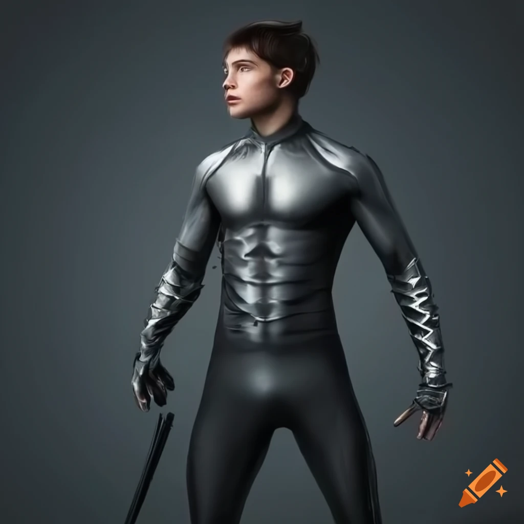 Sci-fi warrior with black and silver spandex training