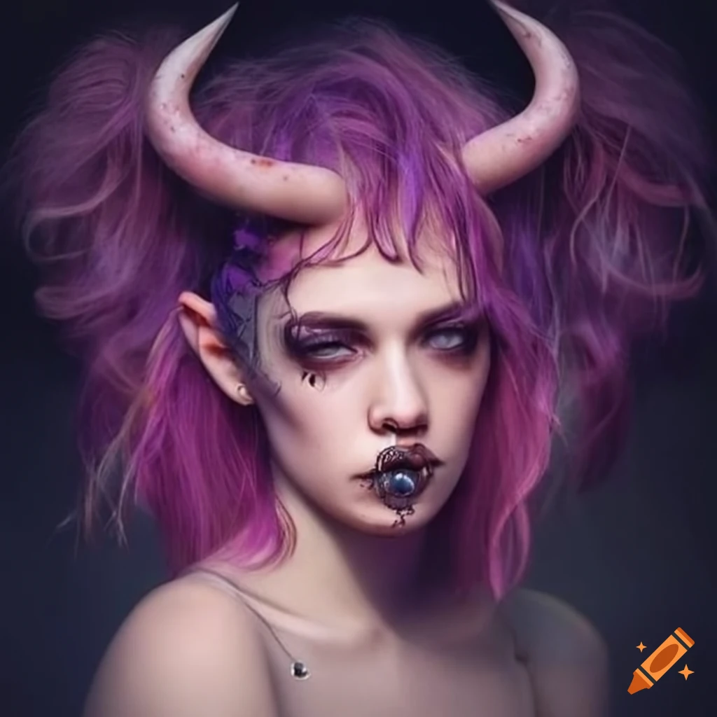 Androgynous nymph with twisted horns and piercings