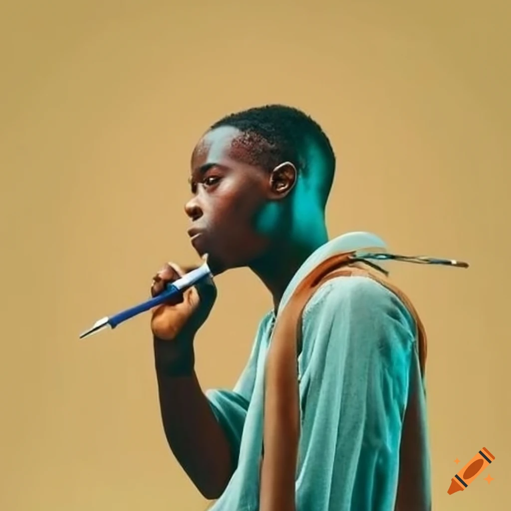 Determined young african rapper writing in the park on Craiyon