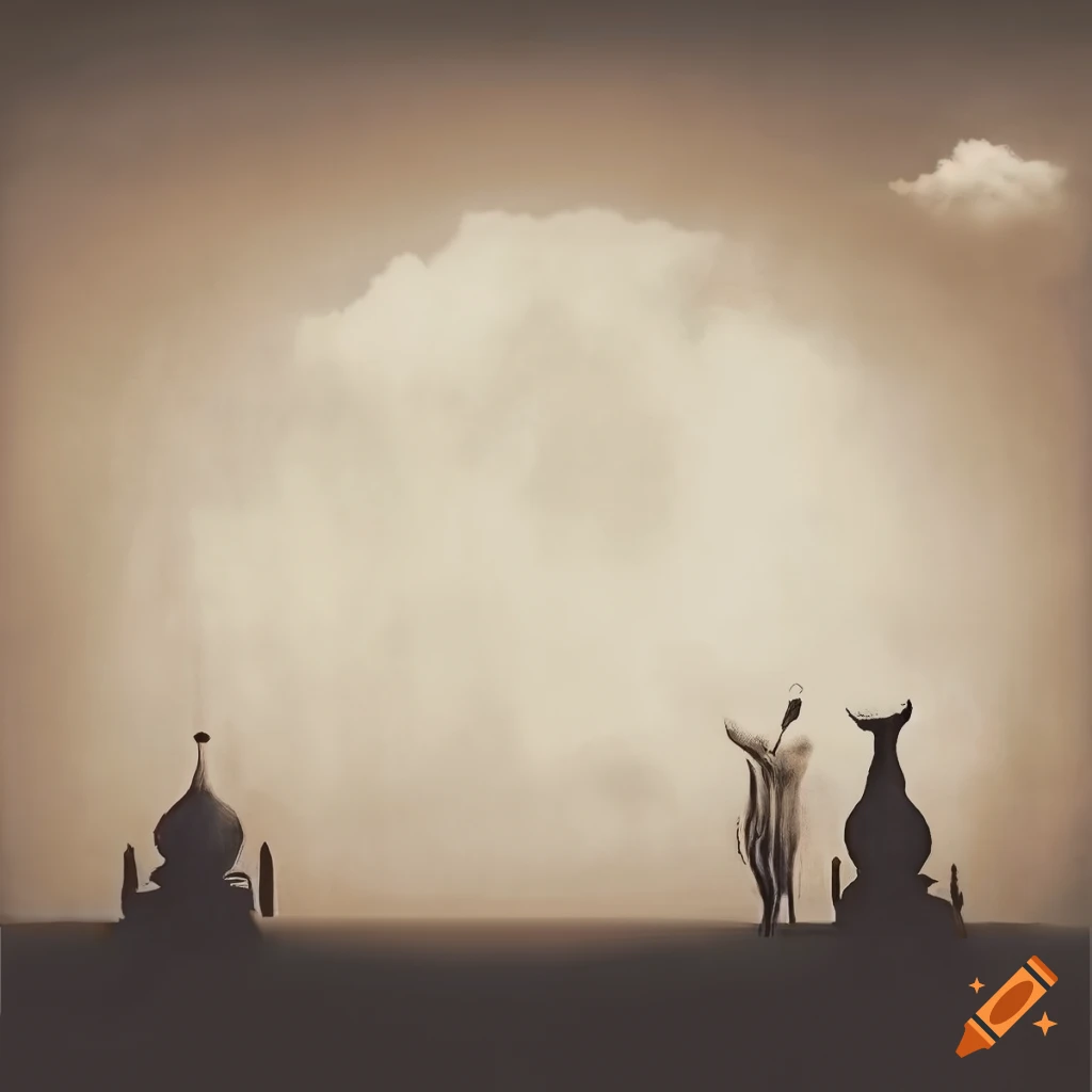 Surrealist retro art with rooms, windows, and strange forms in black and white tones