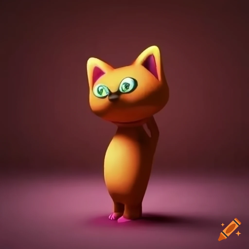 Cartoonish cat standing in a 3D backrooms-like room