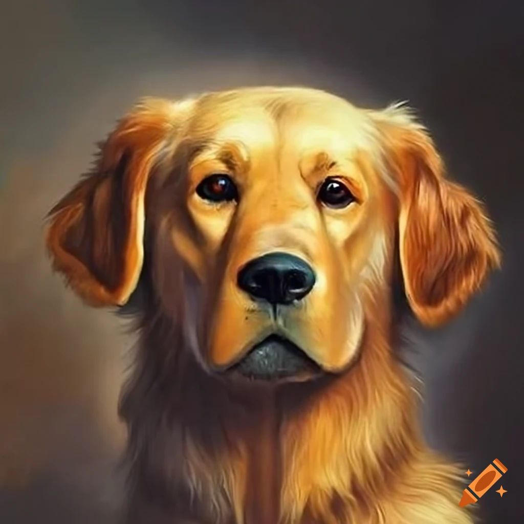 Golden retriever in the style of George Washington's portrait