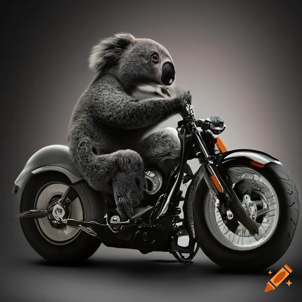 Koala riding a harley davidson motorcycle from the side on Craiyon