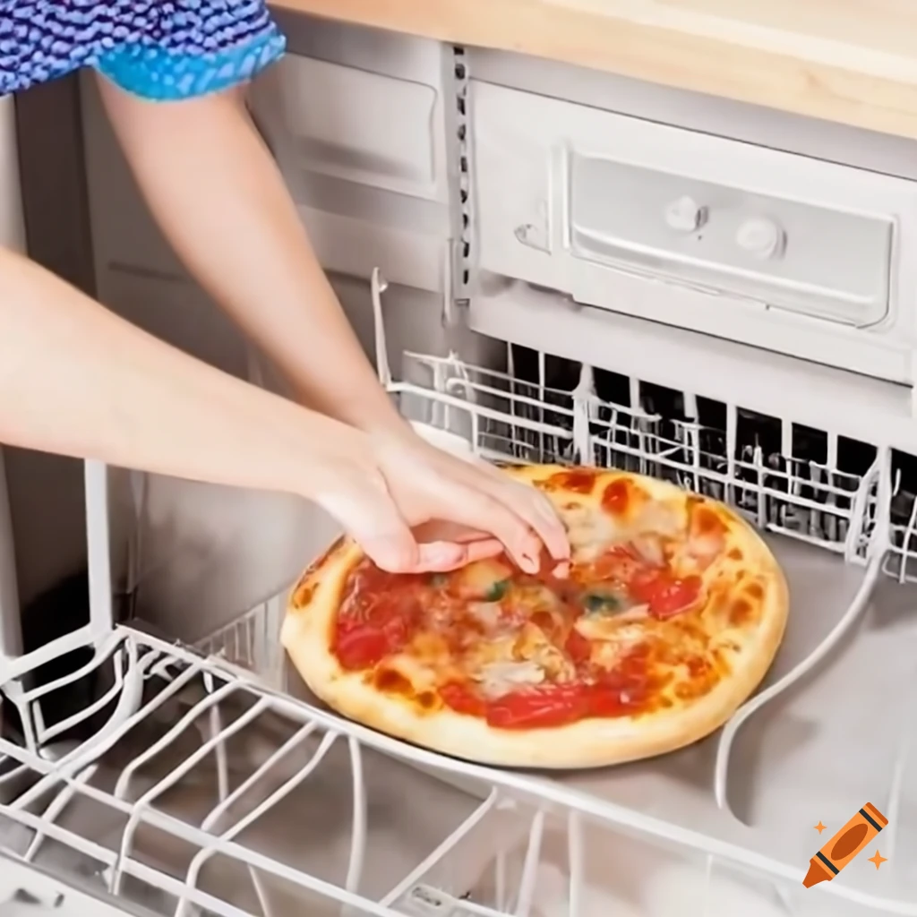 Pizza being washed in a dishwasher on Craiyon