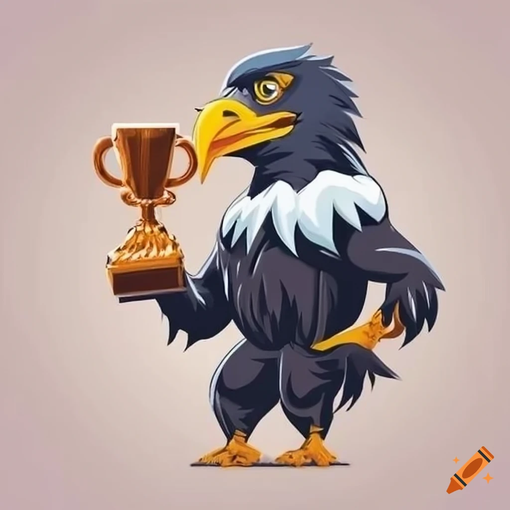 Eagle mascot lifting a trophy