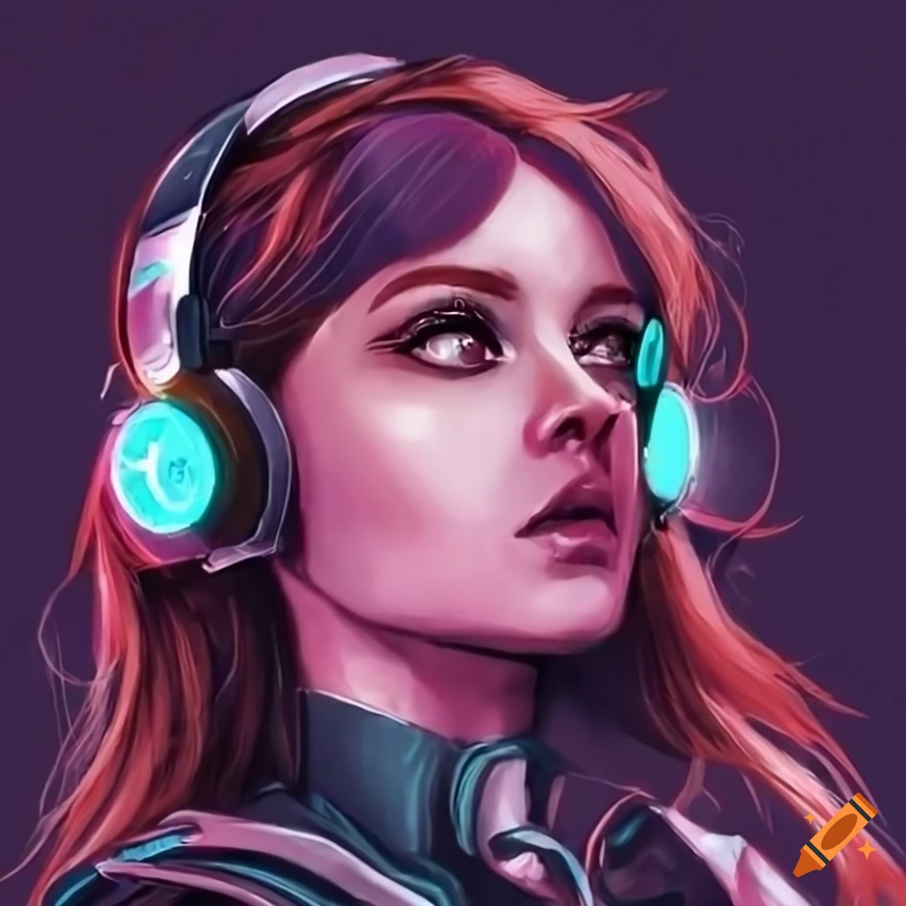 Female scifi pilot with audiophile headphones on Craiyon