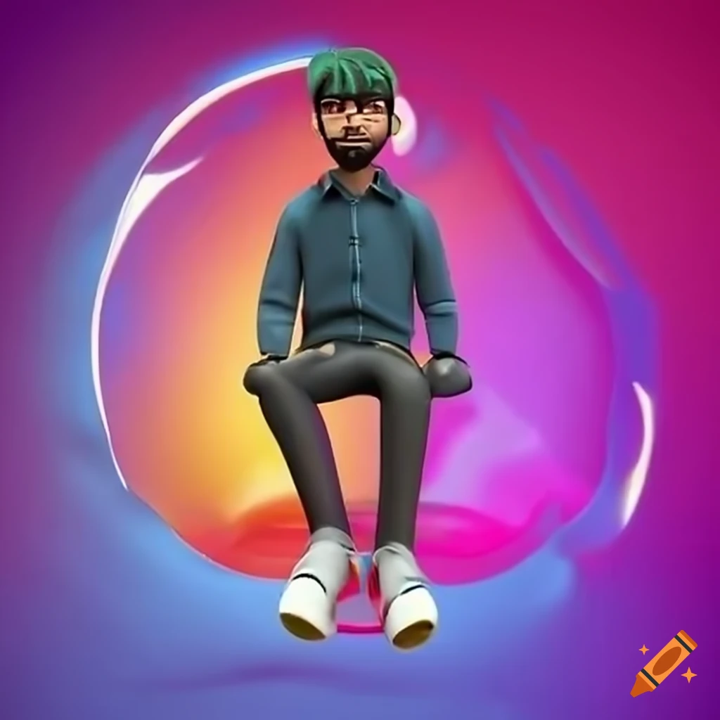3D illustration of an animated character sitting on top of the Instagram logo