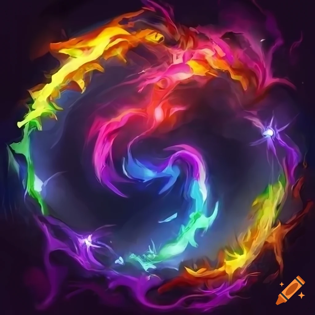 Colorful elemental storm in a fantasy art style
