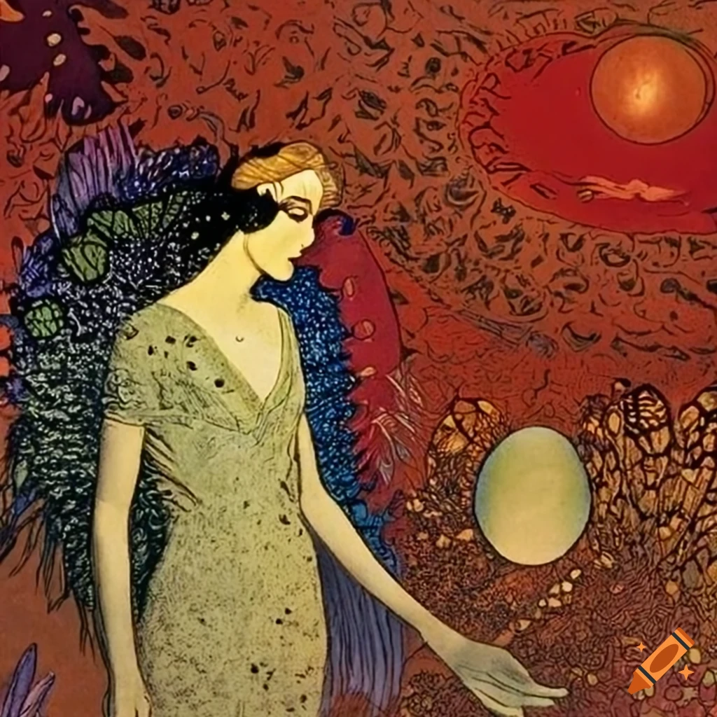 Science fiction pulp magazine cover with a nonbinary human inspired by the Flammarion Engraving