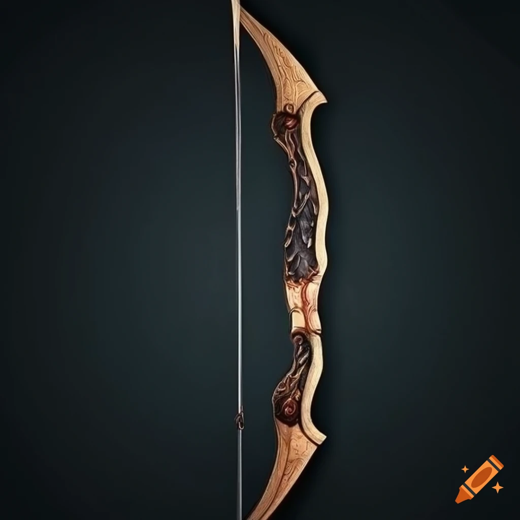 Ebony longbow with intricate raven wings in fantastic artwork on Craiyon