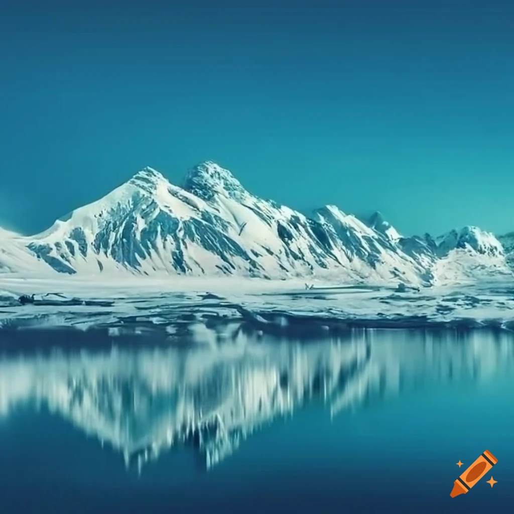 Scenic view of snowcapped mountains, frozen rivers, and green meadows