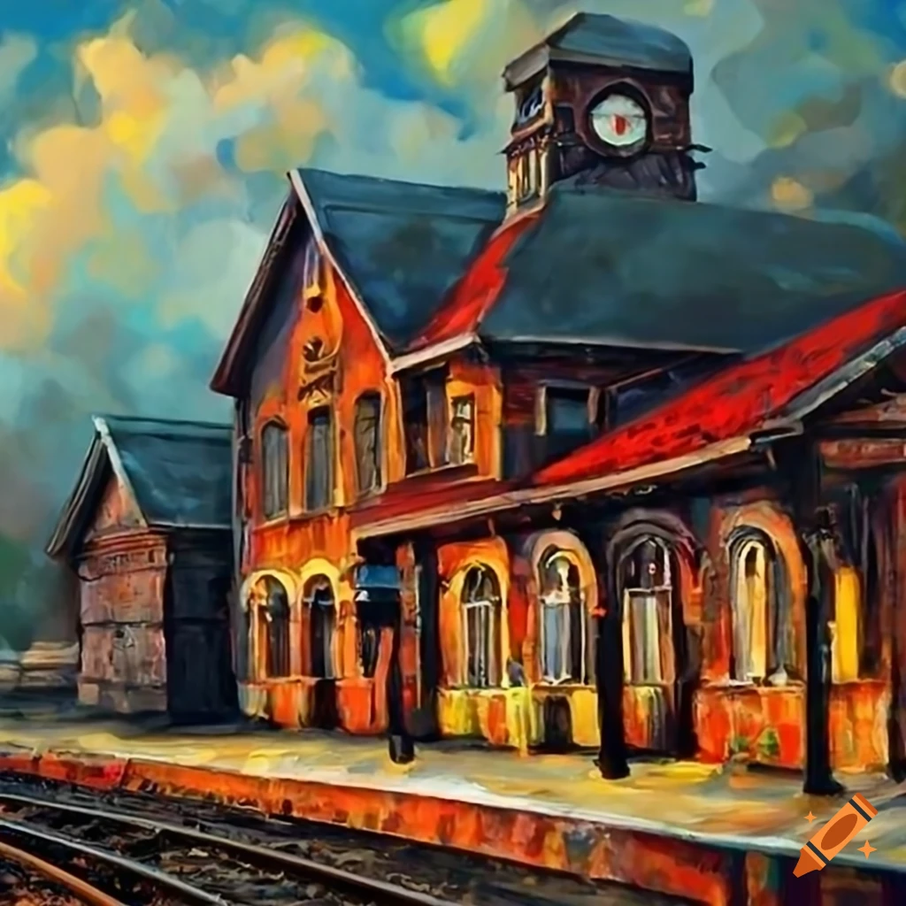 Old train station painting on Craiyon