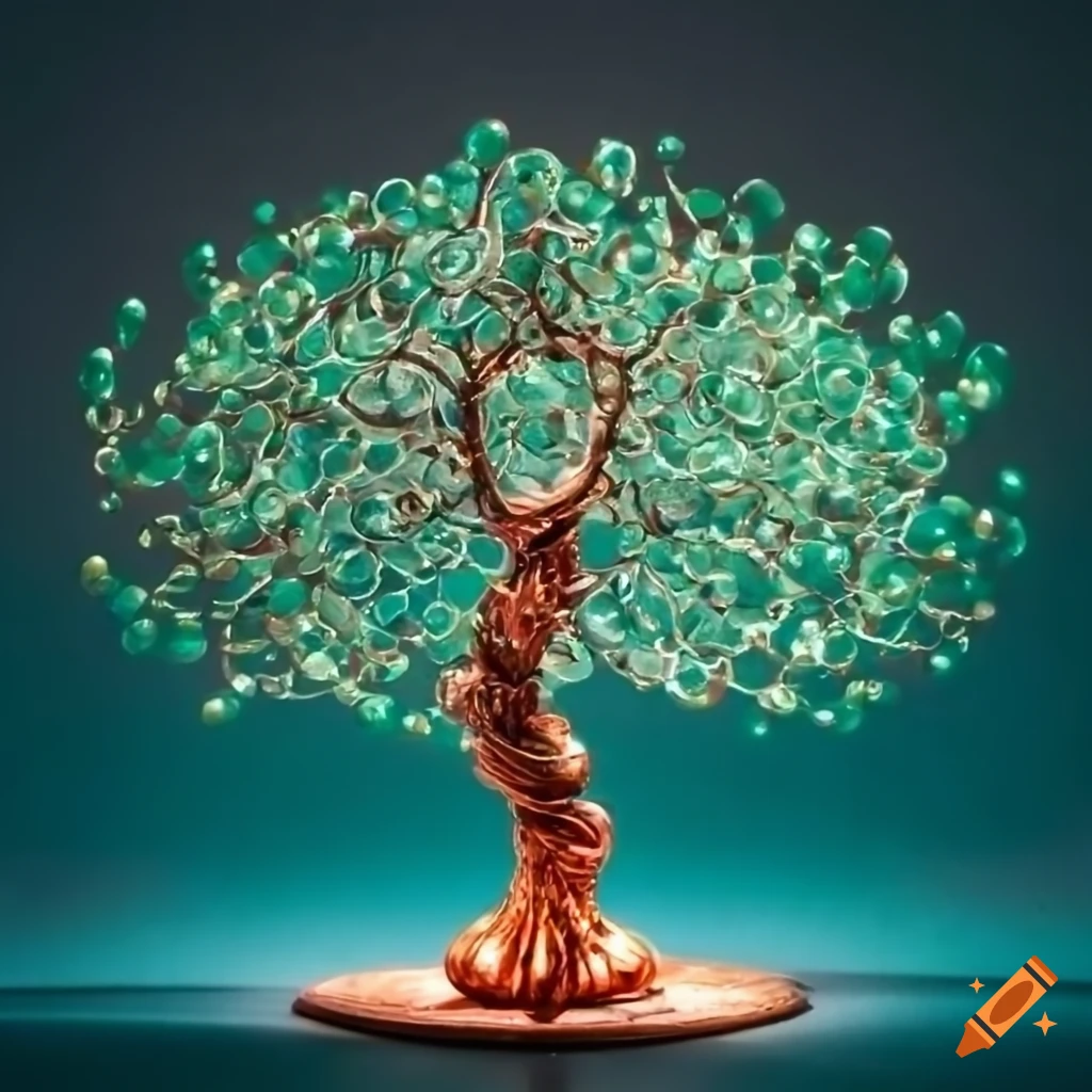 Copper wire tree with jade bead leaves on Craiyon