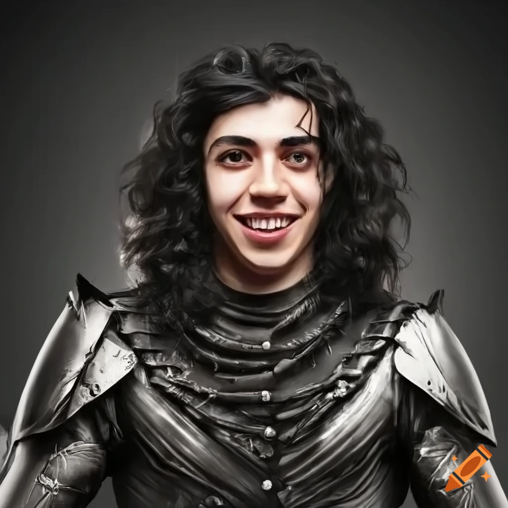Smiling young man in warrior outfit