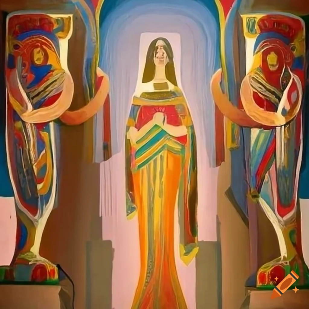 Biblical figures engaged in a reverent ceremony with an adorned altar