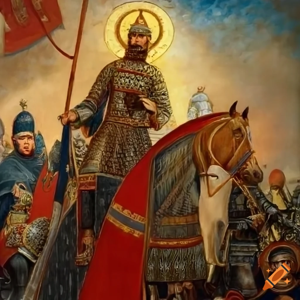 Sultan Rusk Historical painting of King of Rus on horse entering conquered city on ...