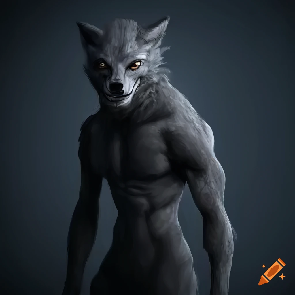 Dark fantasy humanoid alien wolf character concept art