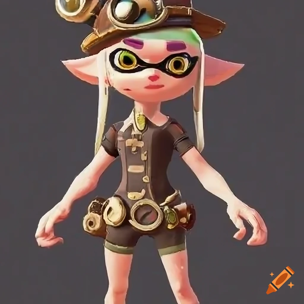 Splatoon girl in steampunk clothes with goggles on Craiyon