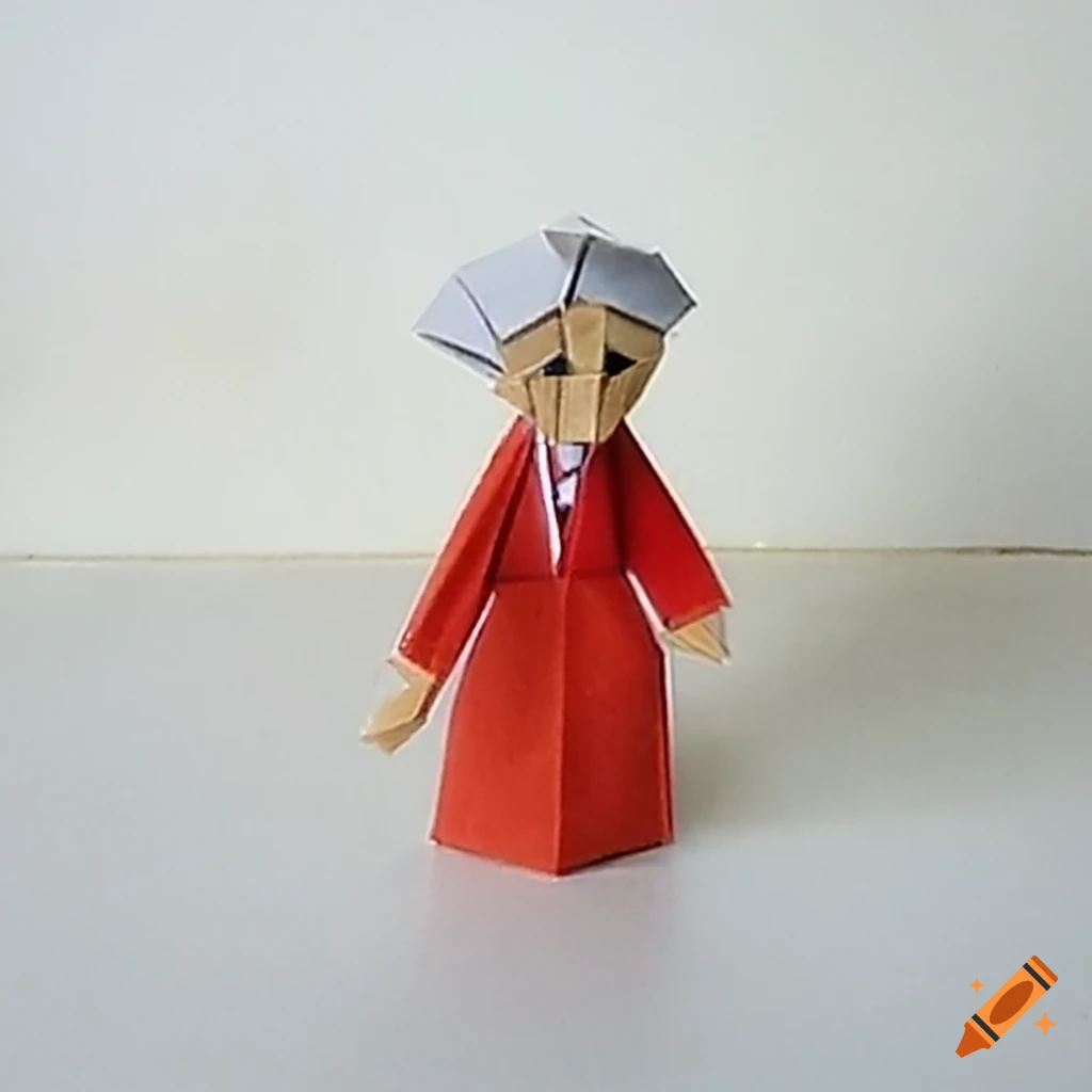 Papercraft of an elderly woman in origami style