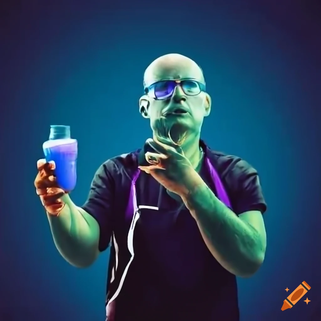 Soccer coach with a purple drink coaching in front of the bench