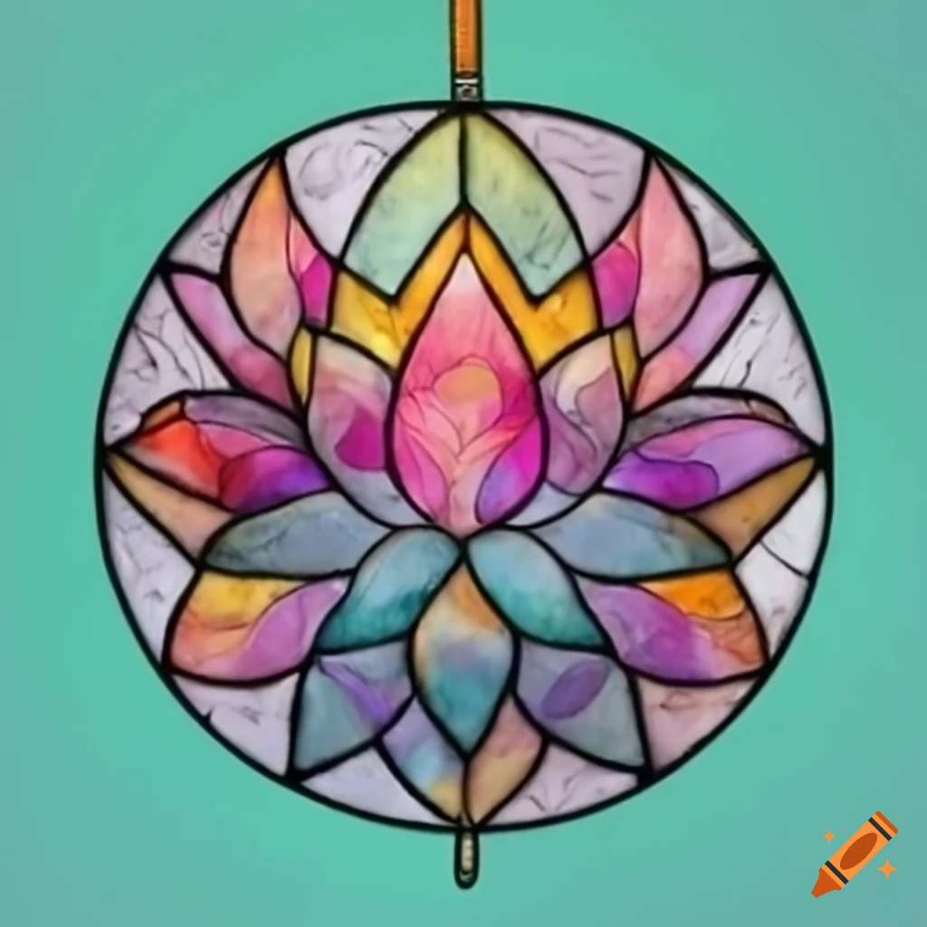 Lotus stained glass art in circular shape on Craiyon