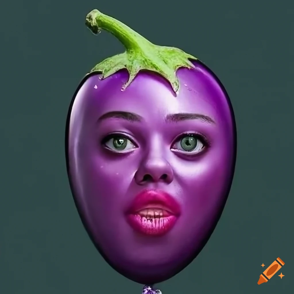 Eggplantballoon with human face in a garden on Craiyon