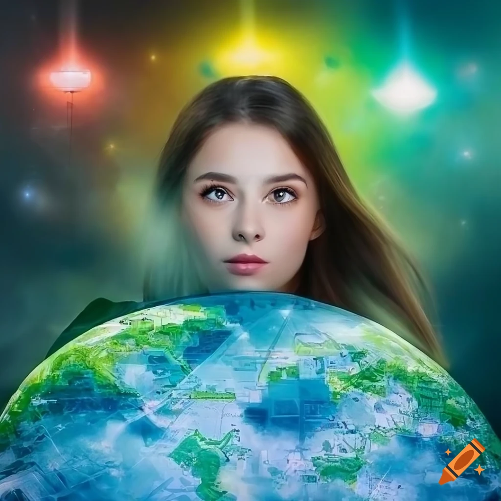 Photorealistic girl with a treasure map in a magical dreamscape