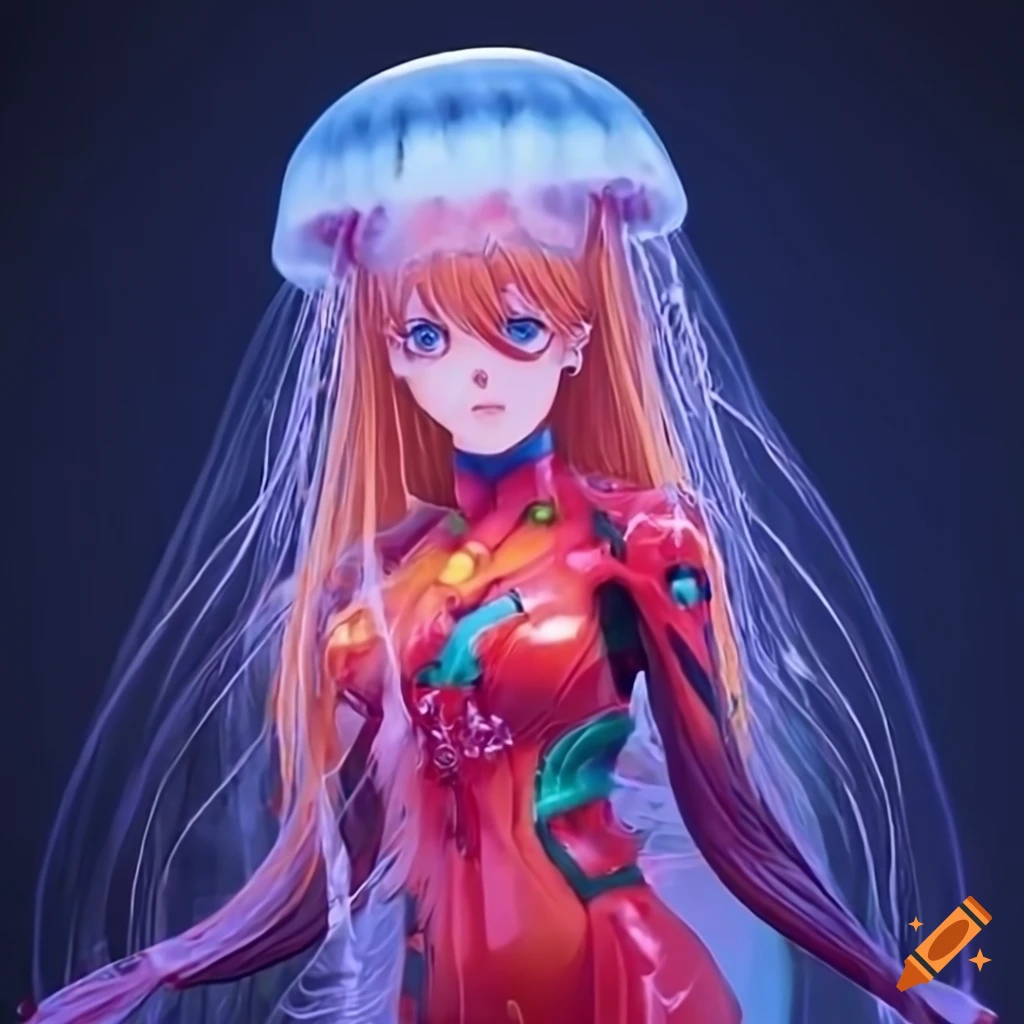 Asuka langley soryu with transparent gelatinous jellyfish on Craiyon