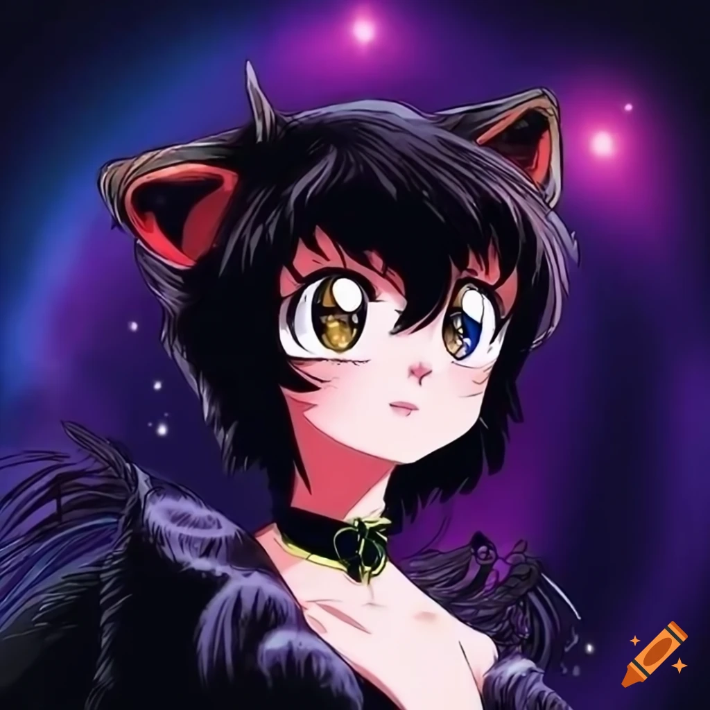 Black cat with yellow eyes in Sailor Moon style