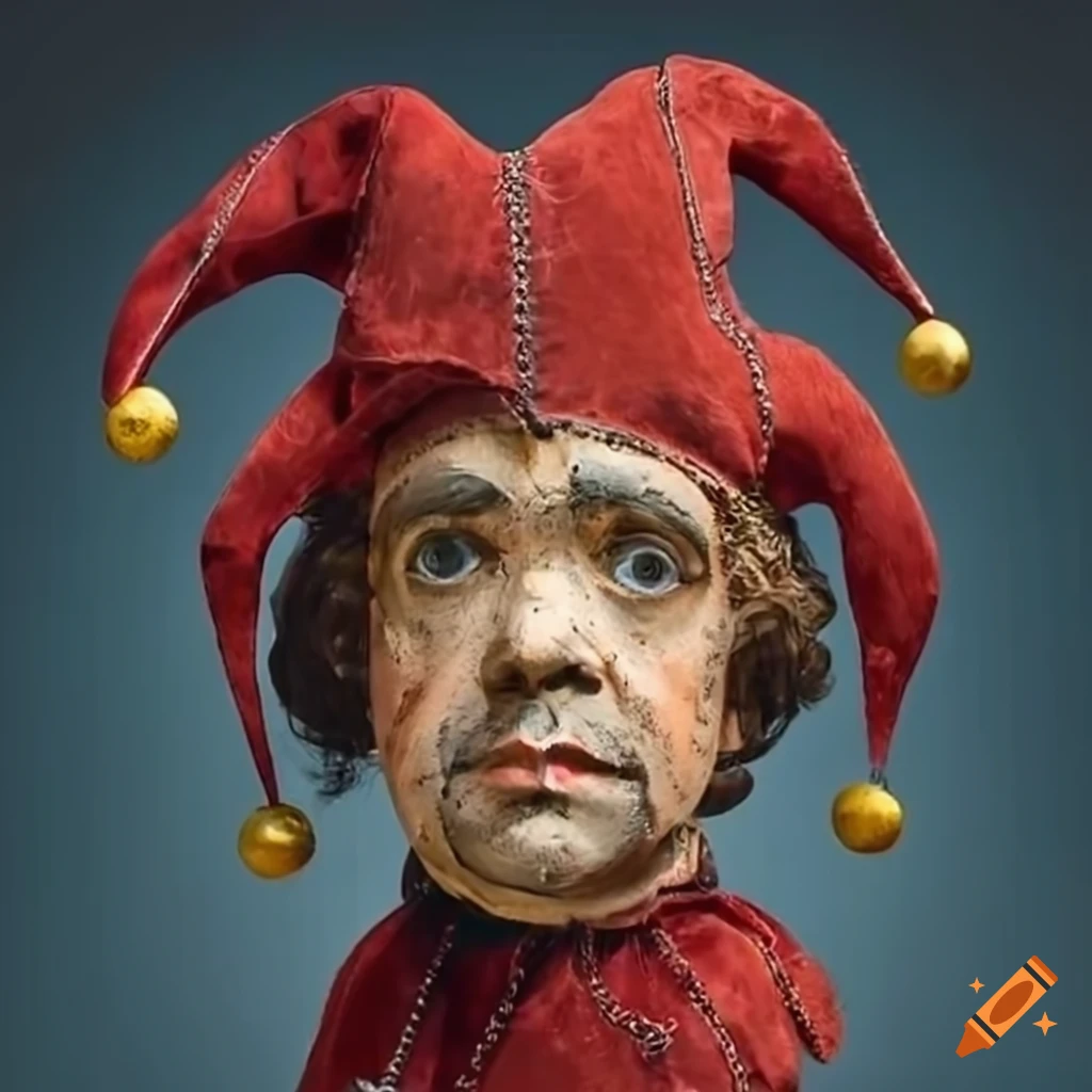 Vintage papiermâché puppet head with peter dinklage features dressed