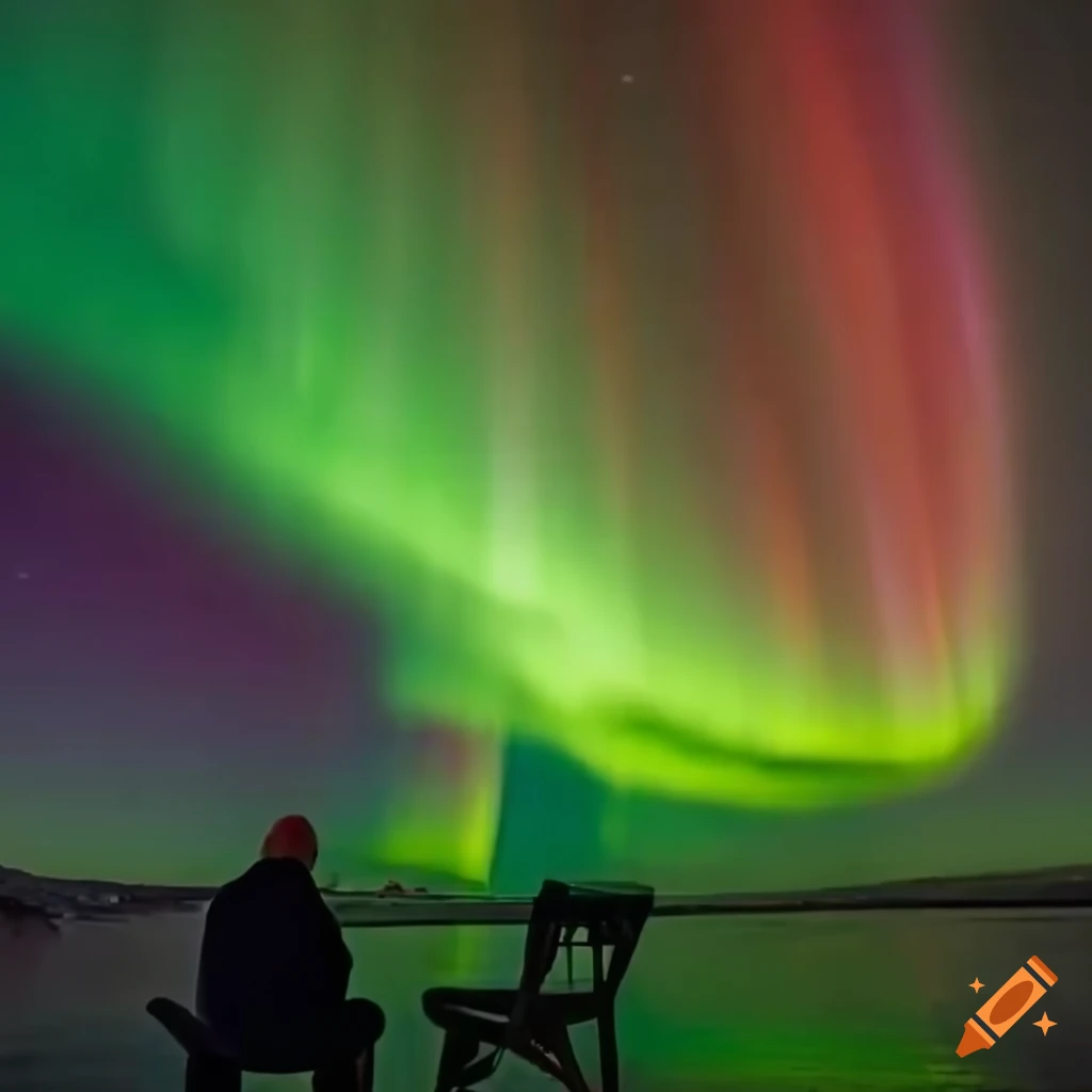 Man sitting under the northern lights in Norway